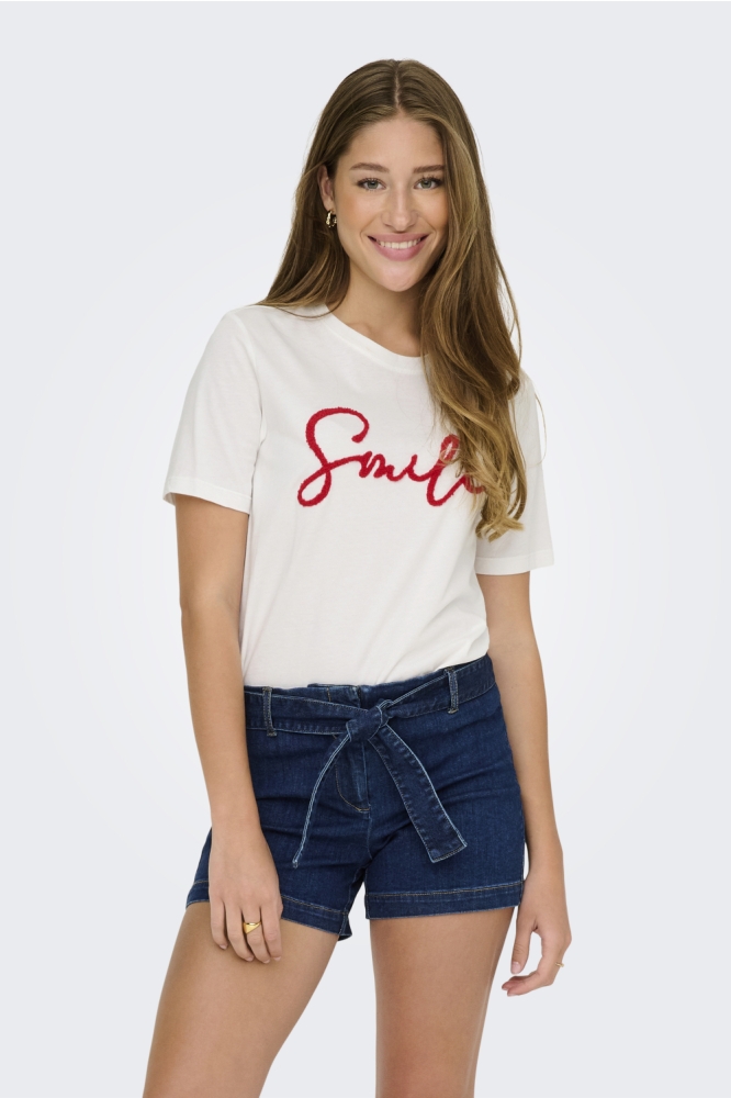 ONLKIKO LIFE S/S O-NECK TERRY TOP C 15353094 Cloud Dancer/Smile